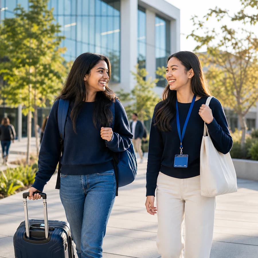 International student receiving a warm welcome on campus